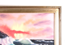 Vintage Colorful Seascape Oil Painting Signed Gest Ornate Frame