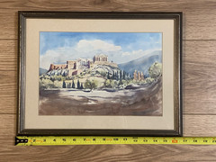 Original Watercolor Signed Brandy Acropolis Scene Professionally Framed Art