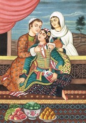 Couple Embracing Hand Miniature Qajar Painting Gouache Pigments 6.5×10.5 Inches