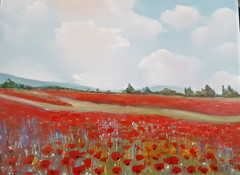 Unique oil painting on canvas Poppy fields is a one-of-a-kind piece and signed