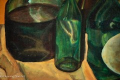 Beautiful Vintage Oil Painting of Green Bottles Still Life Signed L Lucioni