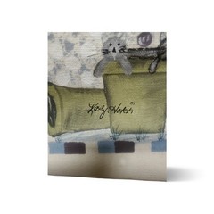 Kathy Hatch Whimsical Cat Garden Tea Painting on Canvas Signed Contemporary Art