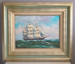 Hoffman Framed Oil Painting On Canvas Frigate Ship Nautical Seascape Fine Art