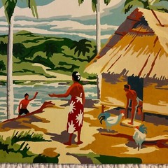 Colorful Hawaiian hand painted PAINTING paint by numbers tiki hut palm trees