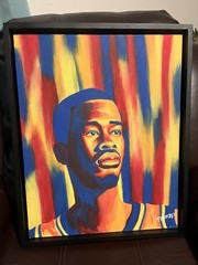 Basketball Star Oil Painting Framed 21 1/2 X 17 1/2 WHO IS HE?college?