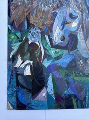 Large Abstract Painting 36 Inches Expressionist Mystery Artist Signed Modernism