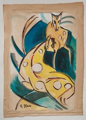 Franz Marc Signed German Expressionist Oil Painting on Canvas – Blue Rider Art