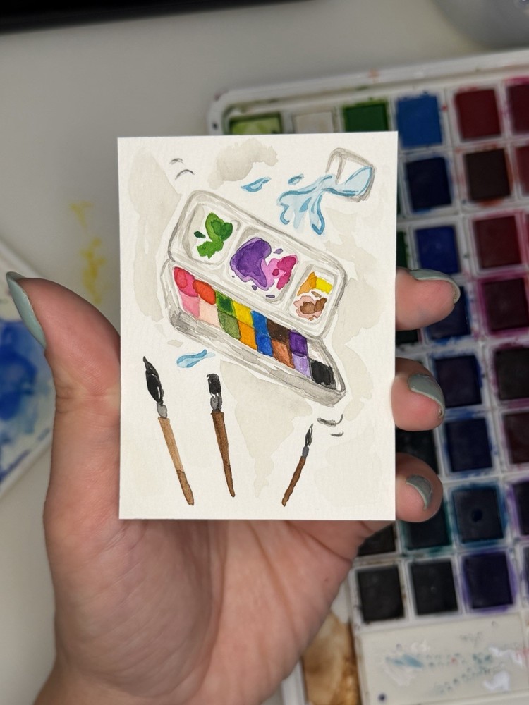 ACEO Original Watercolor Painting 2.5×3.5in/ Falling For Art/ Mini art