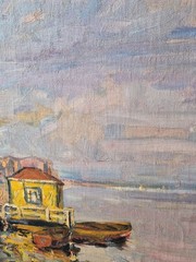 American Painting Landscape Impressionism Nautical Aquired Boston estate Huge