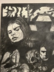 Dark gothic canvas painting, hand painted, black and white, acrylic art 