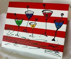 VTG Whimsical MARTINI ART /ORIGINAL PAINTING/POP-ART CONTEMPORARY BAR DECOR/MINT