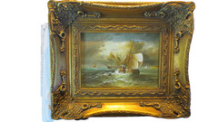 19th or early 20th Century ORIGINAL European OIL on board, Ships at Sea