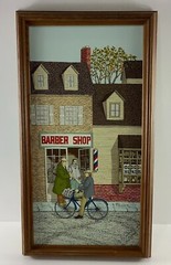 Signed H. Hargrove Barbershop Canvas Painting Print 14.5″ W x 26.5″ H Americana