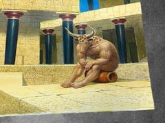 Original Alex Bloch Oil Painting – Surrealist Minotaur & Palace of Knossos 18×24