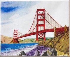 Golden Gate Bridge San Francisco Watercolor Art Signed by Carlos Cuzma 4” x 5”