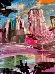 Original Miami Summer 11×14 Acrylic Canvas Expressionist Signed Decor A163