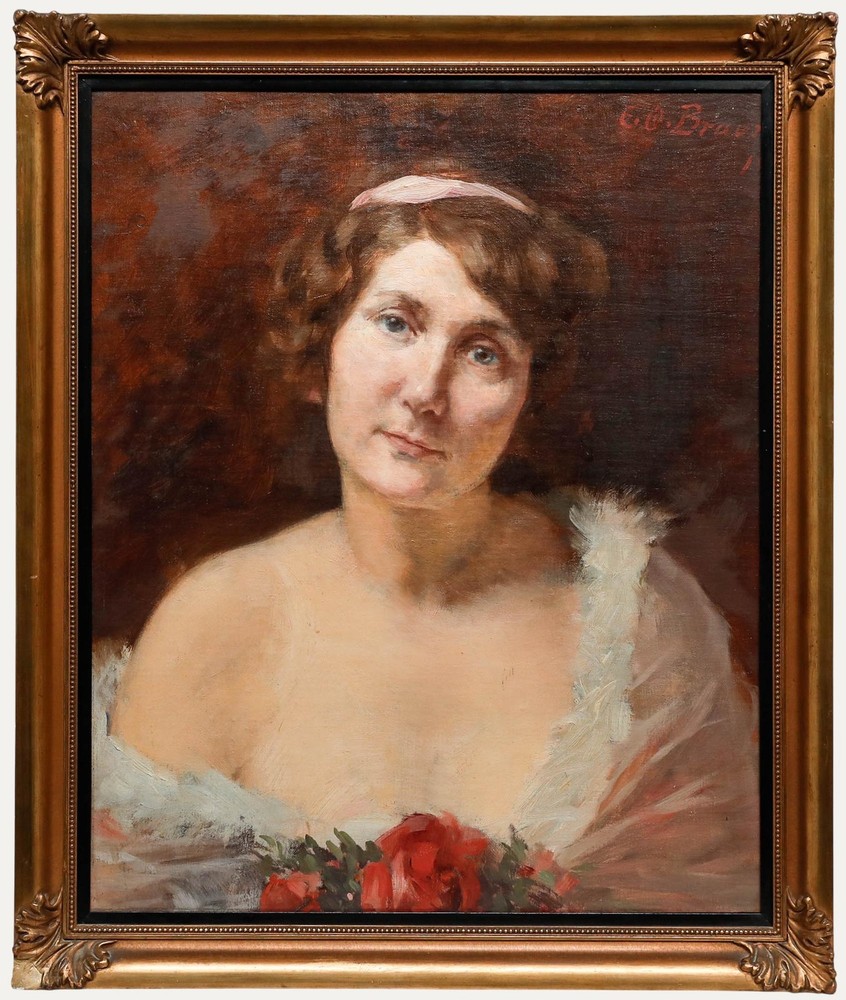 E. O. Braun – German School Early 20th Century Oil, Lady with Roses