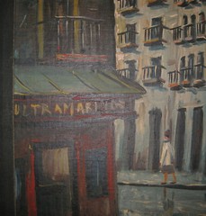 Vintage Ricardo Rivas Large Painting Ultramarinos Barcelona Street Scene 1960’s
