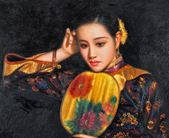 Chen YiFei Poppy reproduction oil painting canvas, 44″ x 32″ signed, framed