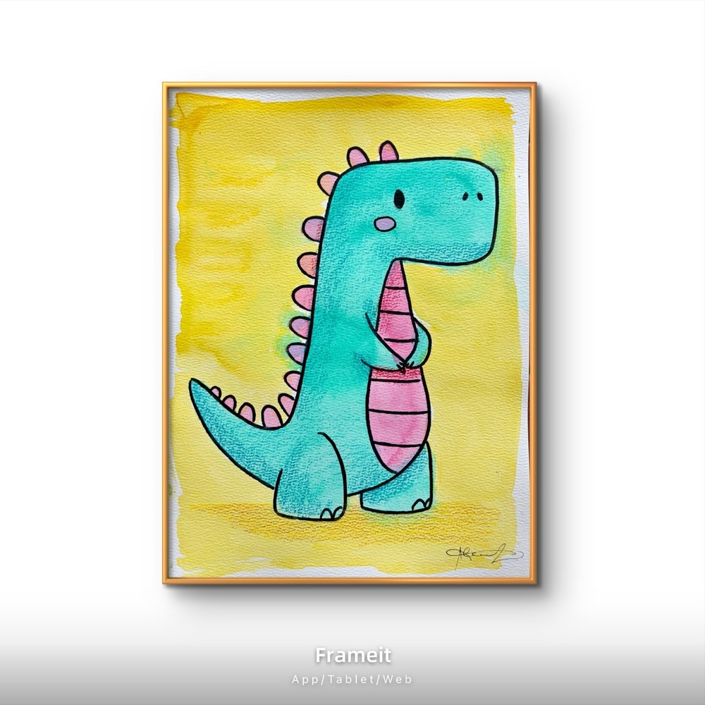Pink Dinosaur 2 Painting By Alannah Dyer- Acrylic 9×12 in Children’s room Dino