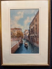 Signed Italian Artist ANDREA BIONDETTI Framed Watercolor of Venice Italy
