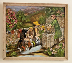 VTG M Elias Oil/Artboard Washerwoman By The River Original Art Work W/Frame