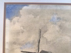 Artist Illegible European Windmill Scene Framed Watercolour Circa 1960s