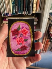 aceo original painting flowers roses still life glitter floral 2.5×3.5 acrylic
