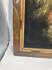 Vintage Oil On Velvet Painting Bald Eagle Carved Wood Frame Beautiful