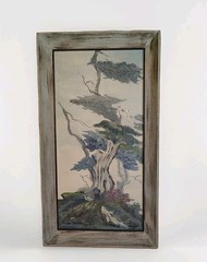 Mid-century Oil Painting Cypress Tree 8″x 16″ in Framed Panel Signed Schlegel