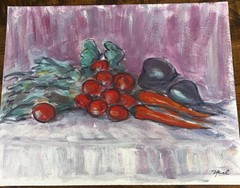 Original Signed Still Life Painting, Colorful Expressionist Oranges Wine Bottle