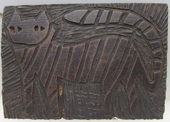 Cat Original Abstract Expression Linocut Printing Plate No.4