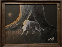 Original artwork oil painting wolf landscape on wooden board
