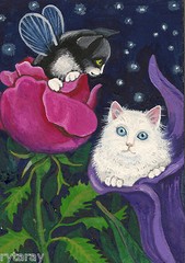 PRINT OF ACEO PAINTING RYTA TUXEDO CAT FAIRY ANGEL SPRING Enchanted Folk Art 🌺