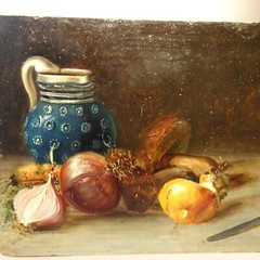 Painting Antique Nature Still Oil On Board Signed And Dated 1893