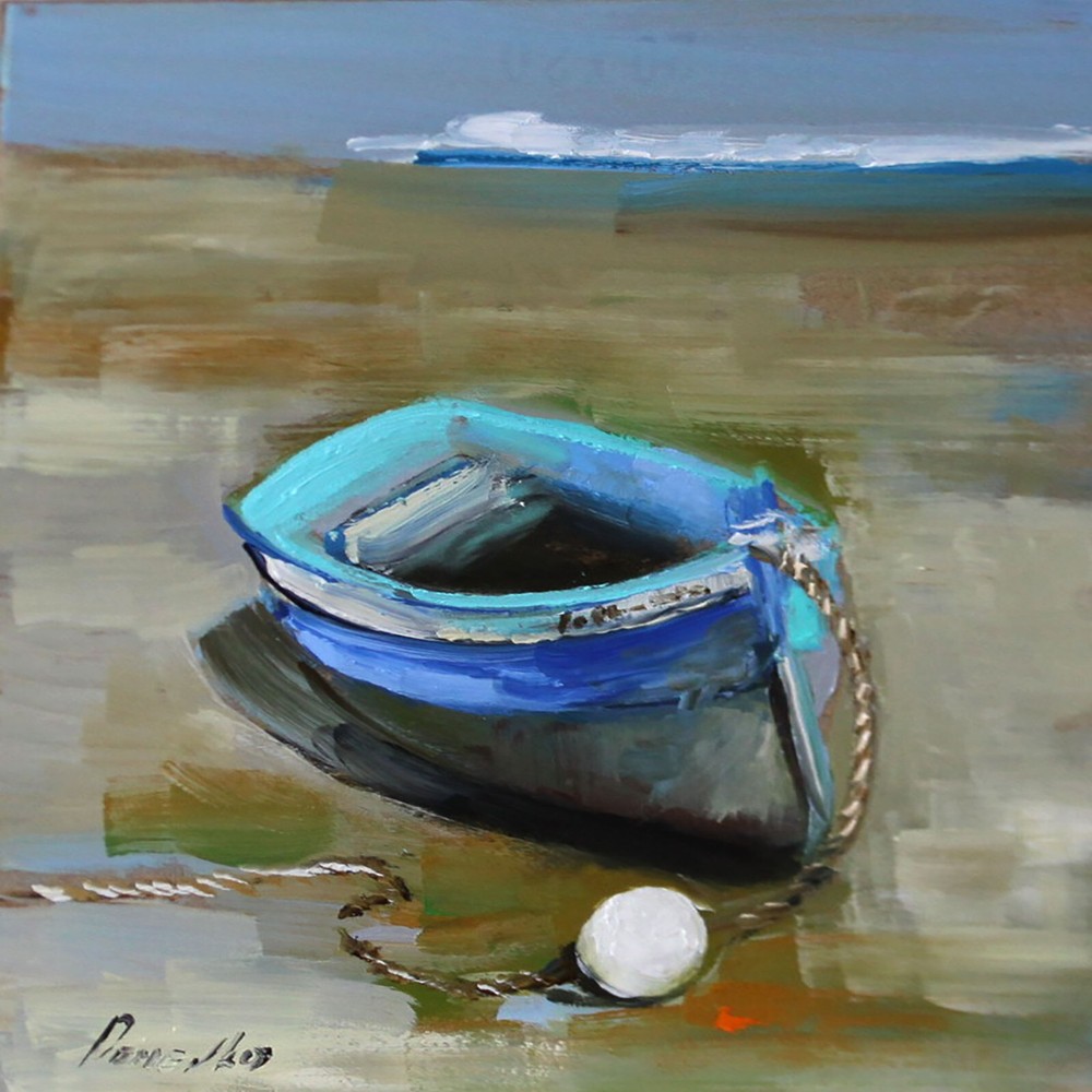 Landscape Seascape boat oil painting Fine Art 8X8