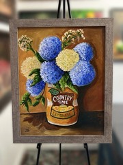 Country Time Lemonade Hydrangeas Floral Still Life Painting 16×20 Framed