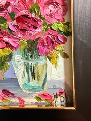 Framed ACEO Original Oil Painting Roses Flowers Vase Art Impasto Signed