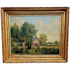 Serene Country Homestead Oil on Canvas