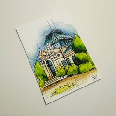 Observatory ACEO Original Watercolor Painting Architectural Sketch Cityscape Art