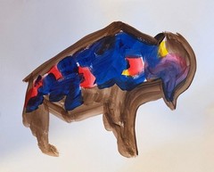 Bold Colorful Abstract Bison Buffalo Painting 14×11 Modern Unframed Signed Wall