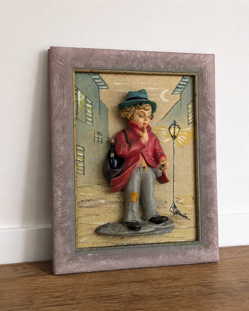 Mid Century Wall Hanging 3-D Chalk Art Picture Wall Decor