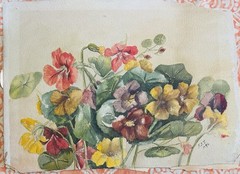 Antique 1893 Watercolor Of Flowers Pansies Signed ~ Unframed