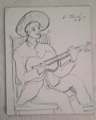 Vicente Fabre “Sin Título”Guitar Player Pencil Drawing 9 X 11