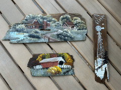 Original handpainted country scene on old cedar shake shingles*Read description*