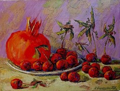 Pomegranate Impasto Painting Original Art Impression Oil Painting 16 x 12 in