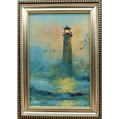 Lighthouse Original Oil Painting 4×6 Framed Signed Nautical Seascape Sea Art