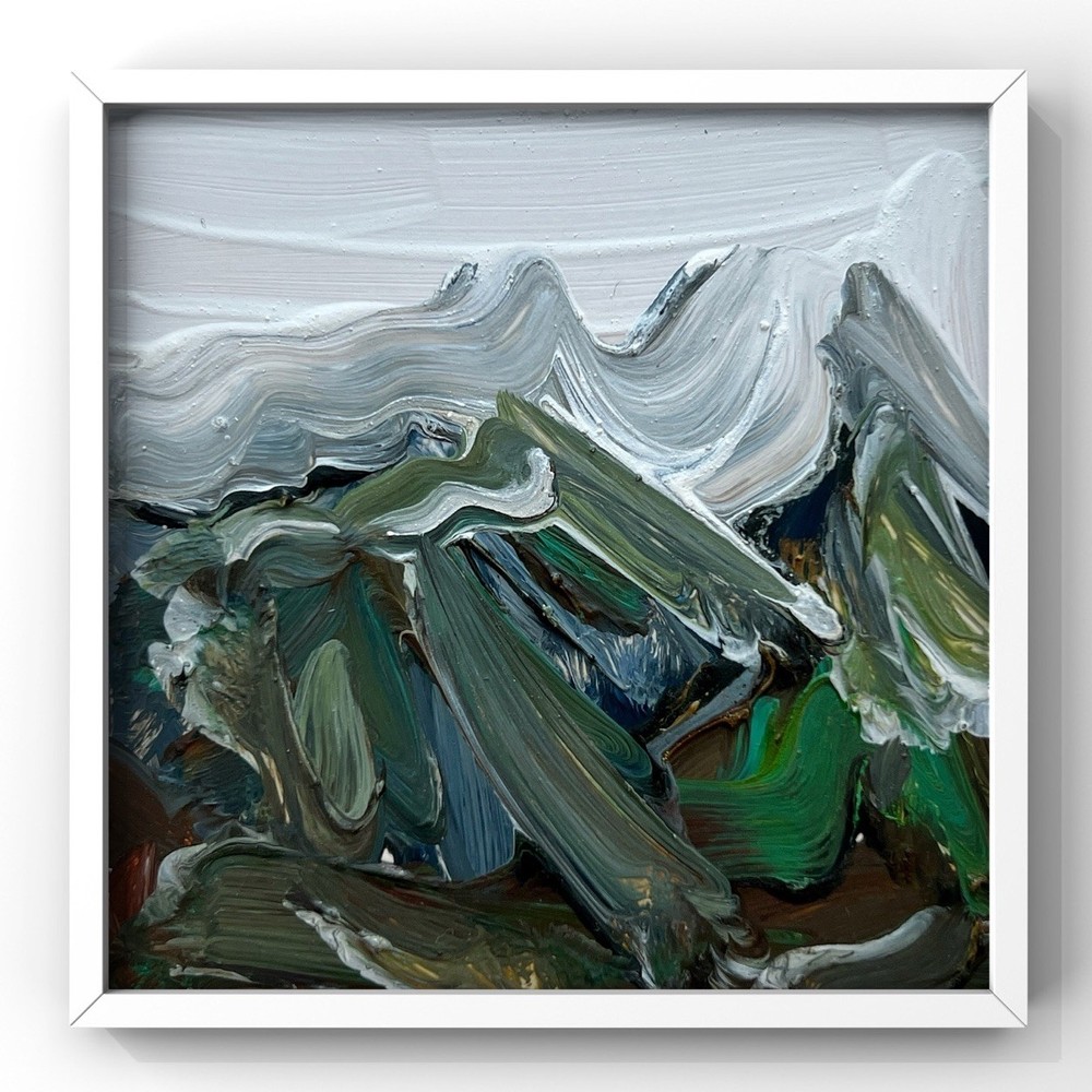 Minimalist Mountain Landscape Small Framed Art Abstract Mountains Oil Painting