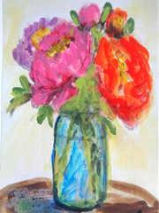 ACEO Colorful MIXED FLOWERS IN A VASE Still Life Painting ART