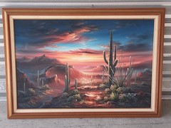 Original B. Duggan Southwest Desert Scape Oil On Canvas Painting Signed Large